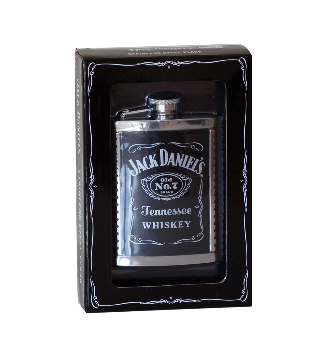 JACK DANIELS STAINLESS STEEL RIBBED HIP FLASK